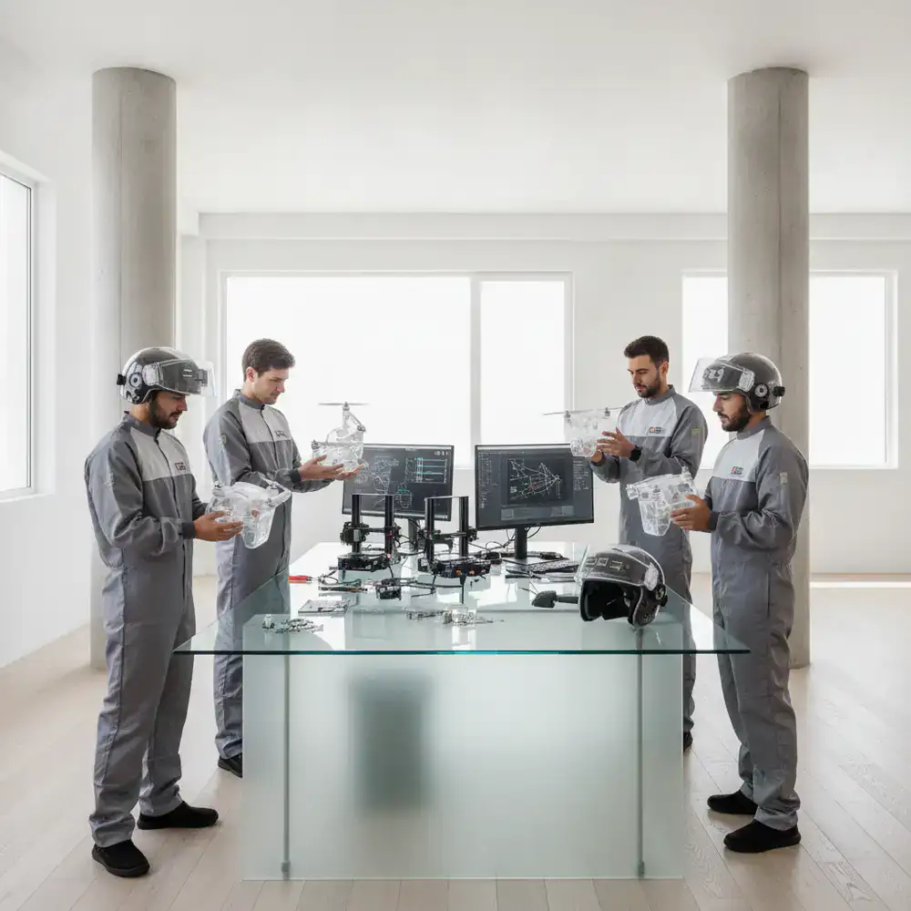 Equipa ClearTraffic no estúdio a desenvolver acessórios de tecnologia